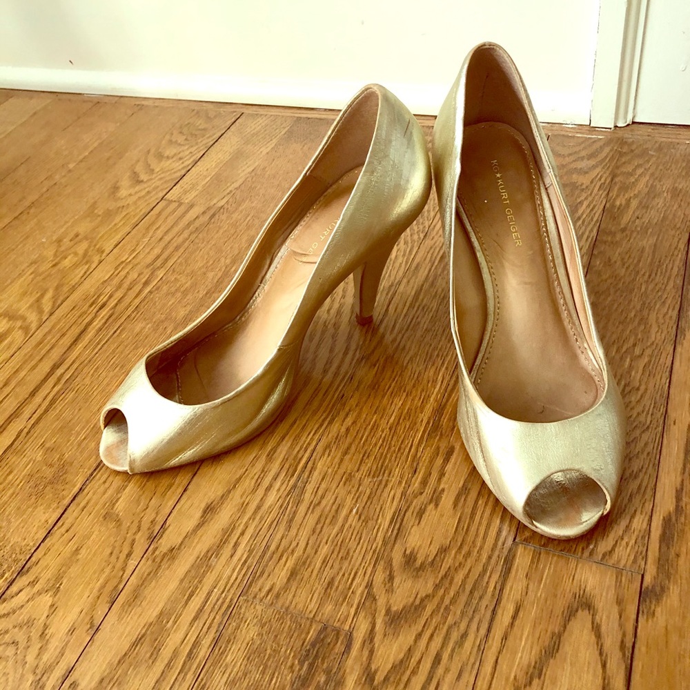 KG Kurt Geiger gold peep toe stiletto heels